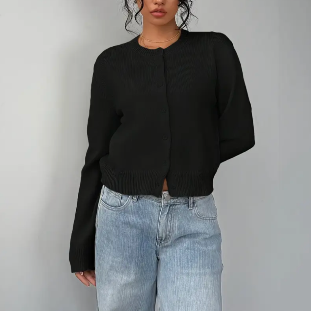 Simple yet chic women's cropped button cardigan, everyday spring/summer wear