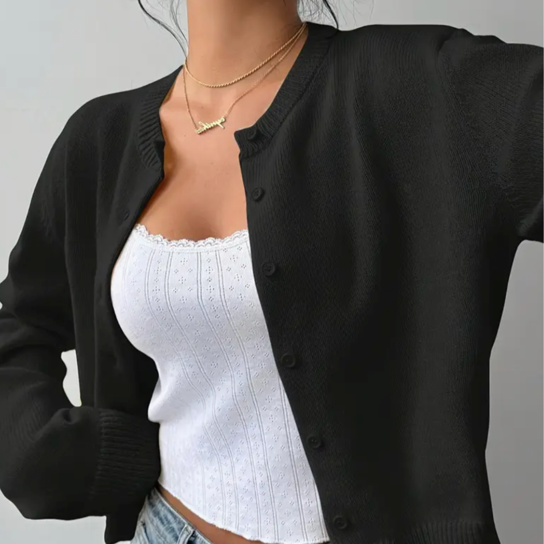 Women's casual cropped cardigan with functional buttons, lightweight fabric