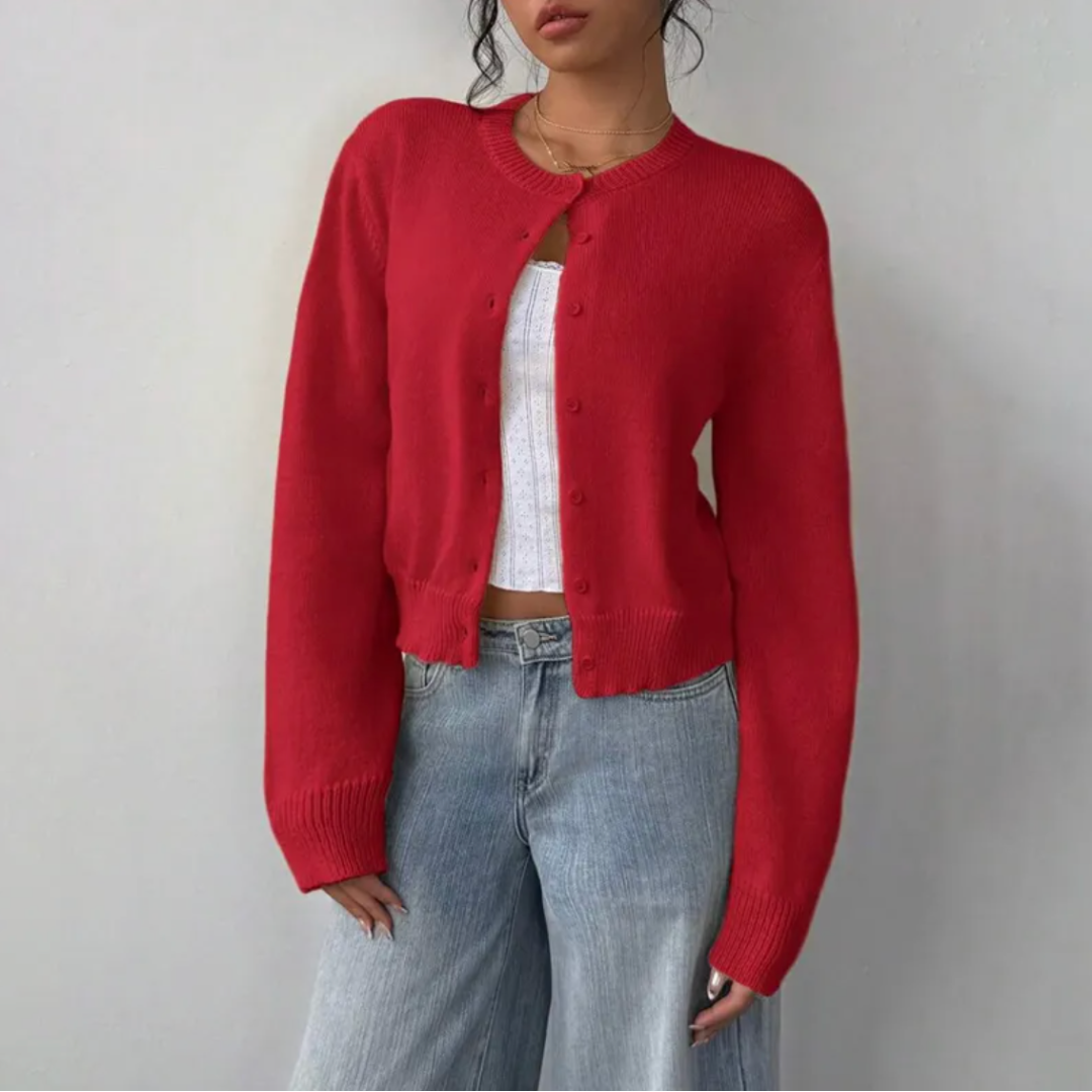 Elevated basic: women's cropped knit cardigan with buttons for spring/summer