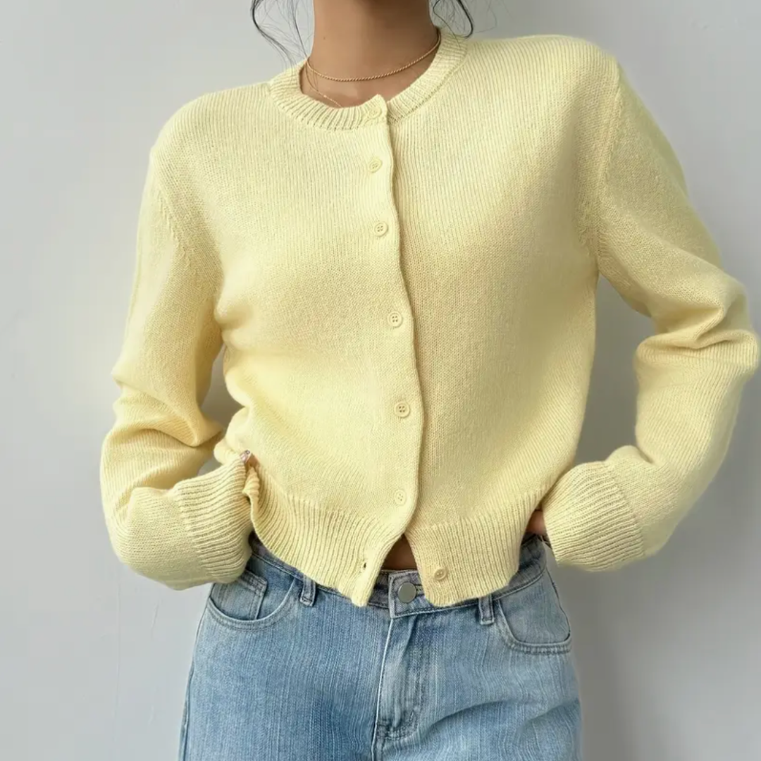 Cropped button cardigan for women in a vibrant spring/summer shade
