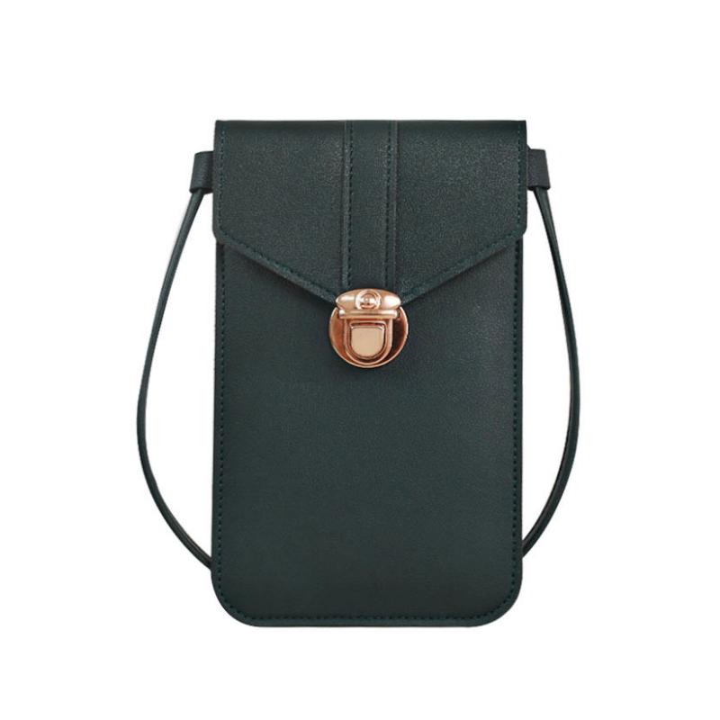 Black PU leather crossbody phone holder bag, women's accessory with clear touchscreen window