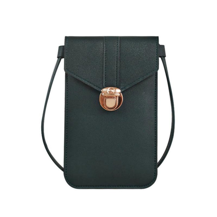 Black PU leather crossbody phone holder bag, women's accessory with clear touchscreen window