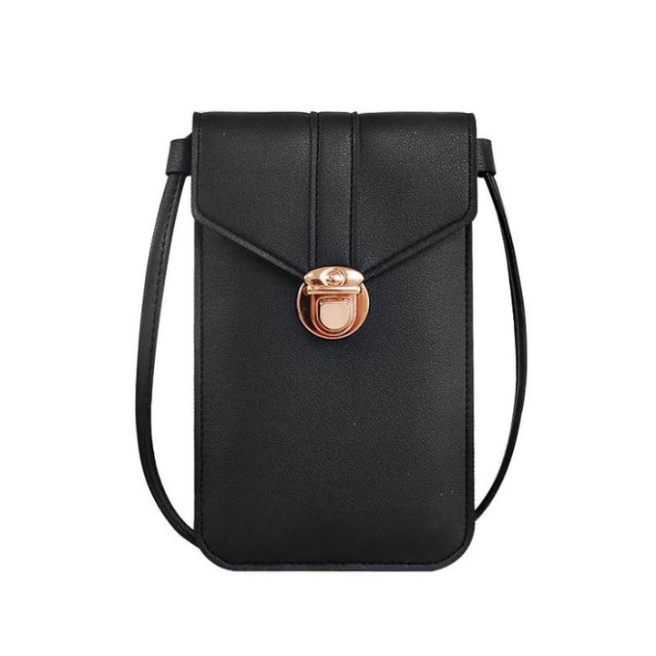 Women's PU leather touchscreen crossbody bag, interior showing card slots &amp; compartments