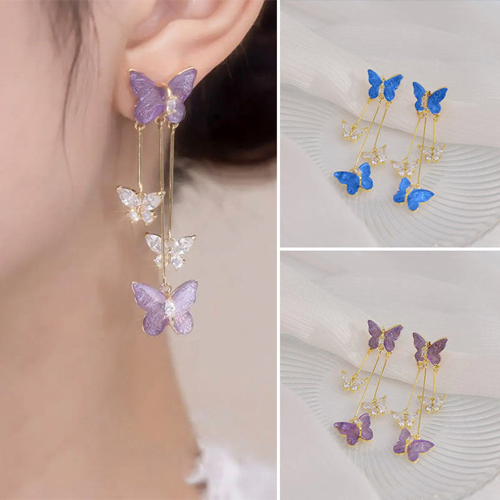 Gift-ready women's crystal butterfly tassel earrings, sparkling and eye-catching jewelry accessory