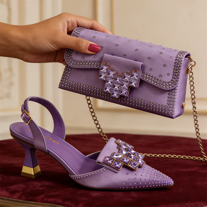 Elegant women's crystal pointed toe pumps. Perfect heels for wedding guests, galas, and evening formal wear.