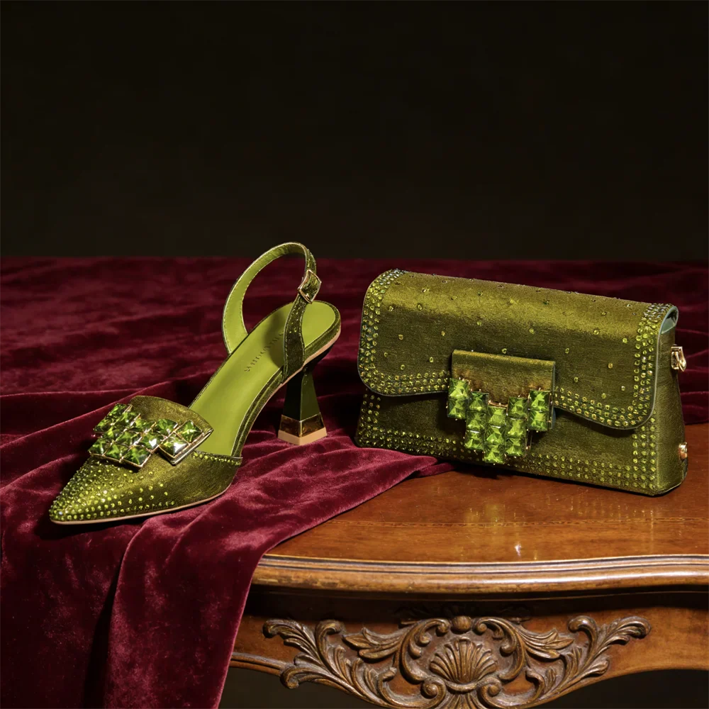 Stylish women's crystal embellished pumps & clutch matching set. Essential formal wear fashion accessory.