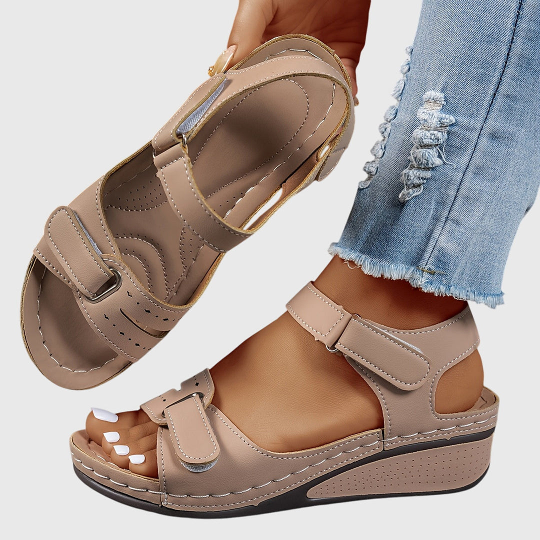 Stylish women's comfort sandals with crystal design, orthopedic features, and arch support.