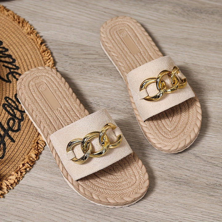 Women's stylish slip-on sandals with premium cushioning. Comfortable open-toe footwear for casual summer outfits.