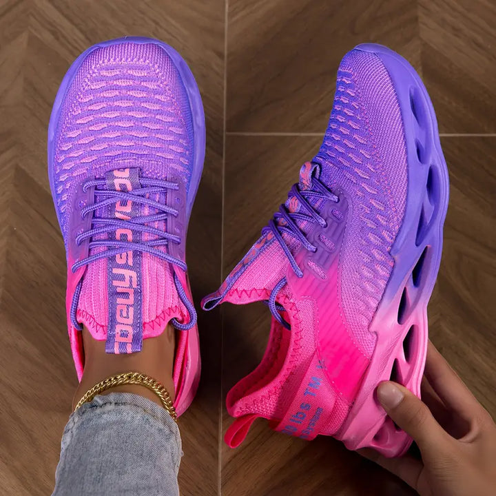 Women's cushioned walking sneakers for daily comfort, lightweight & breathable, lace-up athletic footwear.