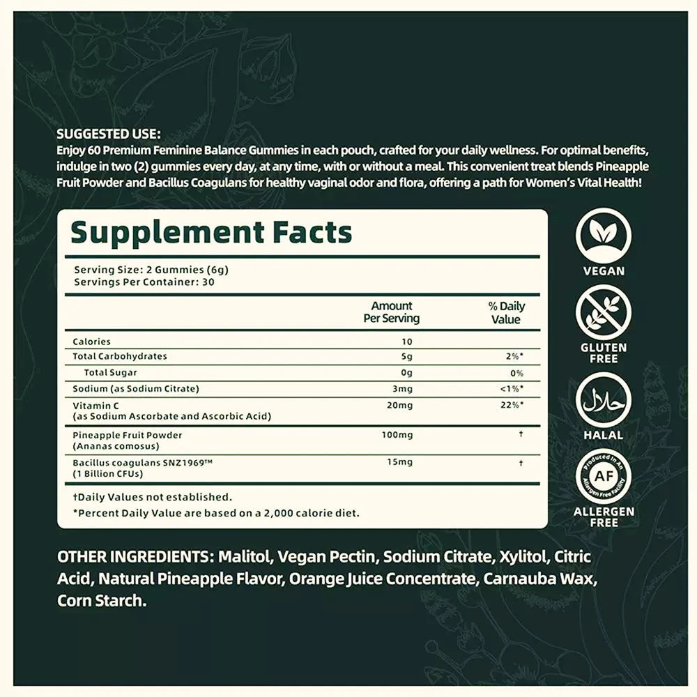 Delicious daily pH balance gummies, a women's supplement for intimate wellness & lasting vaginal comfort.