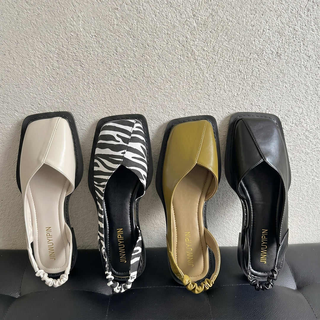 Women's Daisy square toe slingback sandal featuring a stable block heel. Versatile footwear for summer style.