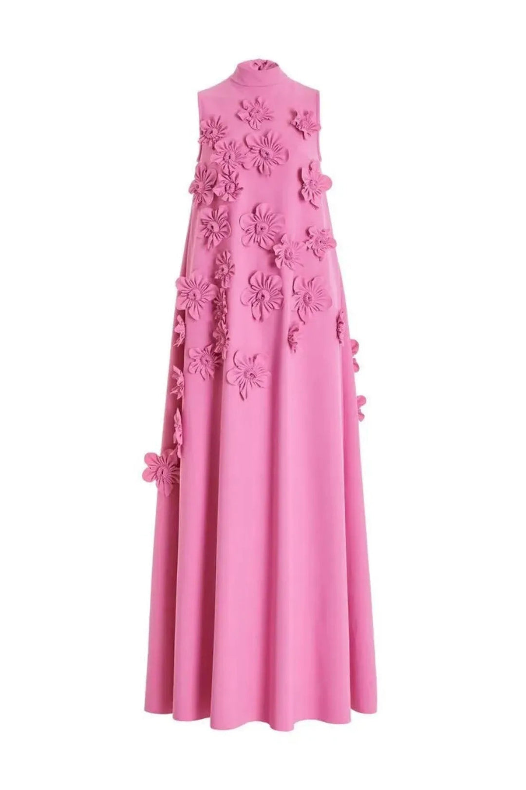 Sleeveless women's maxi dress in dark pink with eye-catching 3D floral appliqués. Stylish for elegant summer events.