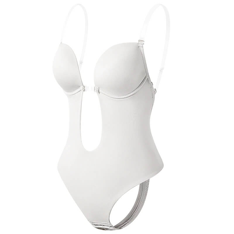 Comfort-fit deep V backless body shaper for women. Seamless lingerie with invisible shaping & support.