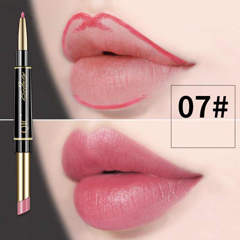 Two-in-one automatic lip liner and lipstick pencil for convenient and beautiful lip definition