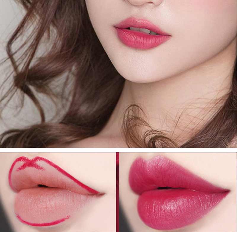 Long-lasting lip makeup: double-ended auto-rotating lip liner and lipstick pencil
