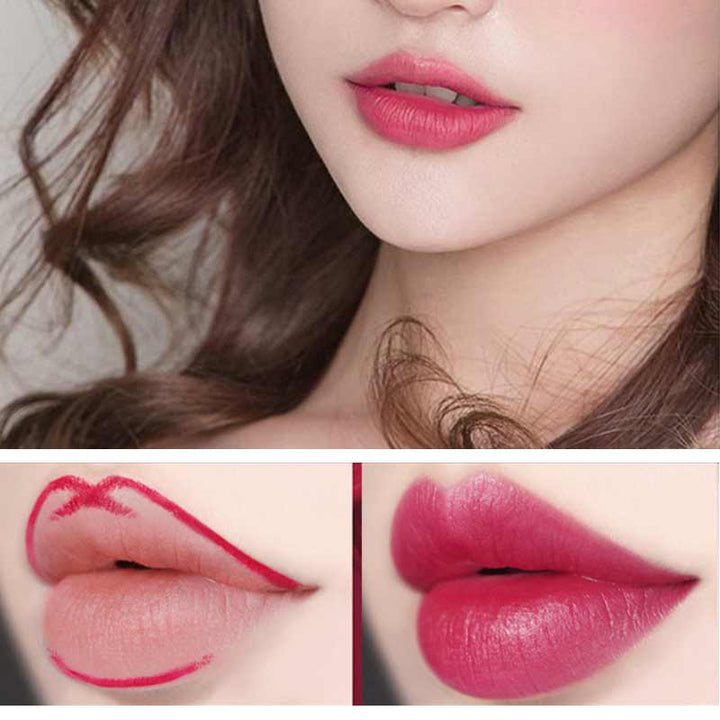 Long-lasting lip makeup: double-ended auto-rotating lip liner and lipstick pencil