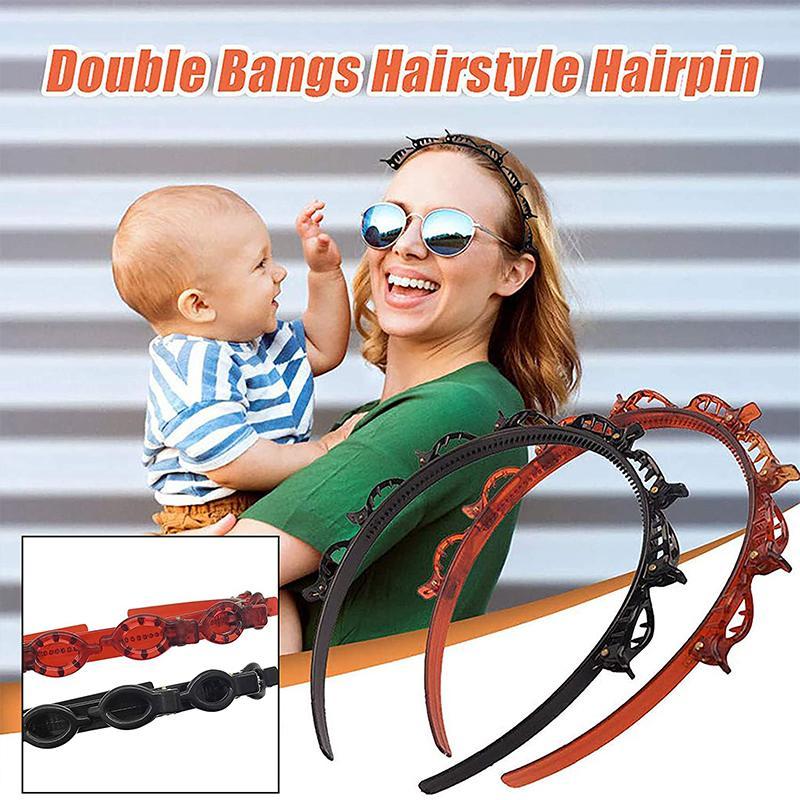 Women's double layer headband clips in black resin for easy hair styling and braiding