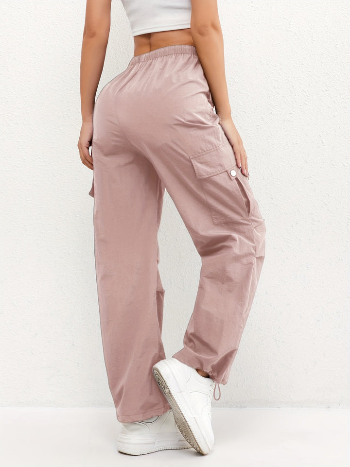 Casual women's drawstring cargo parachute pants, perfect for everyday wear, combining comfort with trendy fashion.
