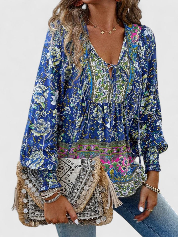 Dreamy floral long sleeve top, a chic women's boho peasant blouse for everyday fashion.