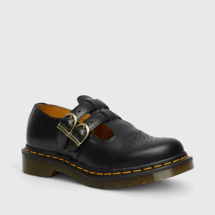 Women's edgy double buckle Mary Jane flats for unique casual style.