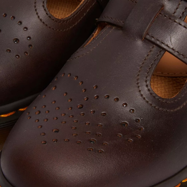 Top view of women's edgy double buckle Mary Jane flats, showing rounded toe and stylish double buckle details.
