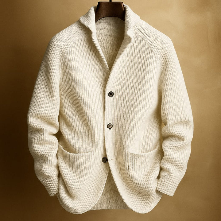 Close-up of a women's elegant collared button-front knit sweater, perfect for casual chic layering.