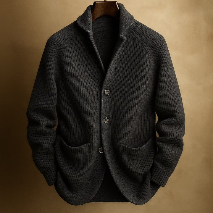 Side view of a women's comfortable knit sweater with button-front closure, an essential layering piece.