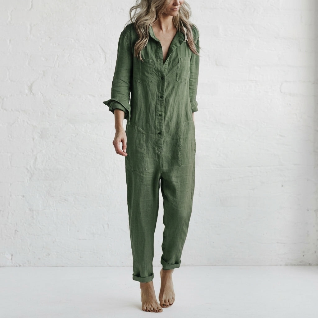 Women's Effortless Chic Jumpsuit, relaxed fit, versatile style, button front design.