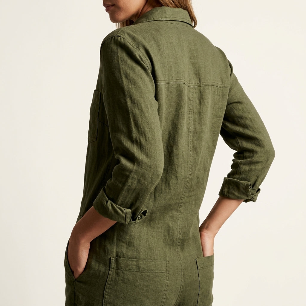 Effortless chic women's jumpsuit, relaxed fit, easy one-piece style for comfort.