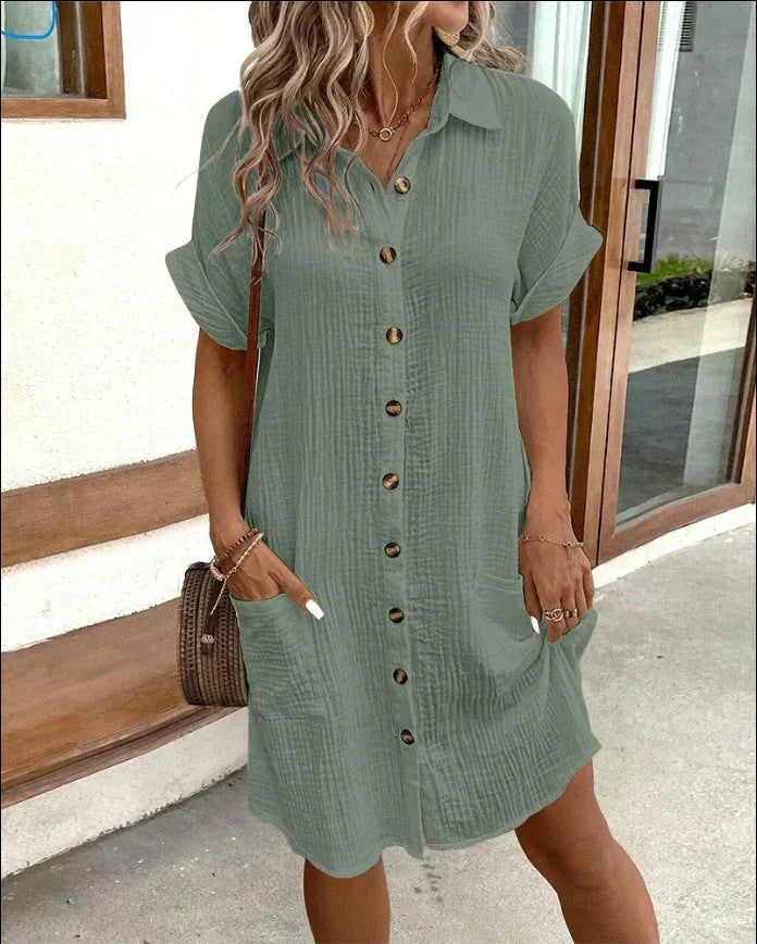Flowy women's midi polo dress in a comfortable, casual style. Ideal for effortless summer and everyday wear.