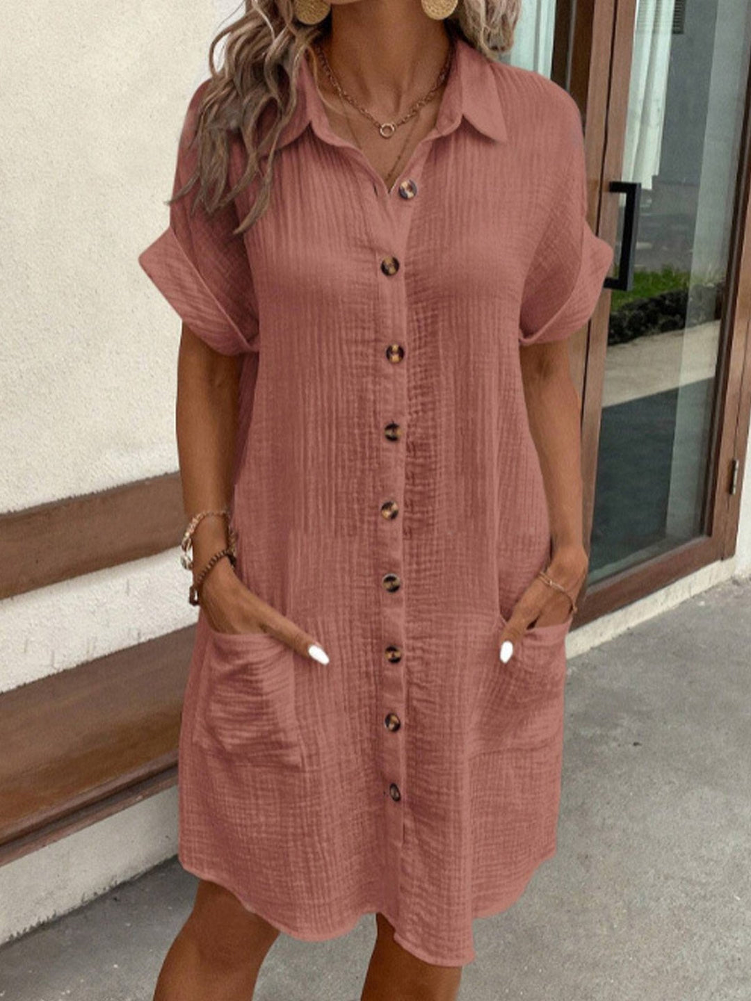 Versatile women's polo midi dress, a comfortable casual button-front style for chic everyday summer outfits.