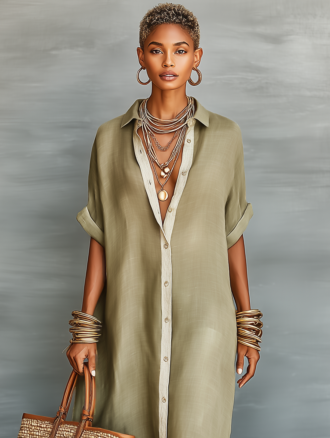 Women's Effortless Collared Button Front Maxi Shirt Dress, oversized & comfortable for everyday wear.