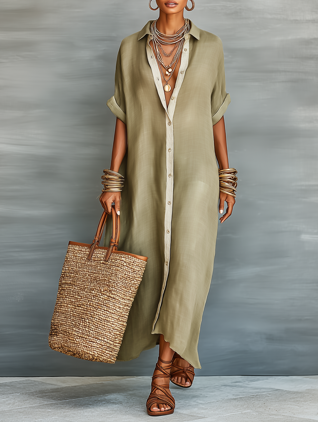 Summer style women's collared button front maxi shirt dress, oversized & relaxed for ultimate comfort.