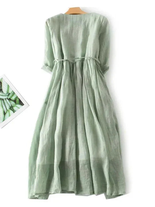Effortless women's airy flowy summer midi dress, comfortable and sleeveless, perfect for casual everyday or vacation.