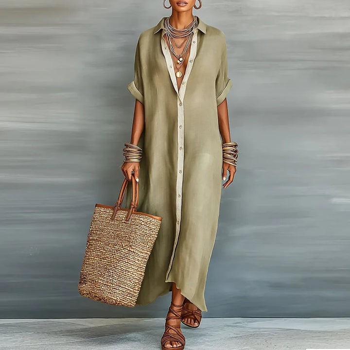 Women's effortless long shirt sundress, relaxed fit for casual summer fashion & everyday wear.