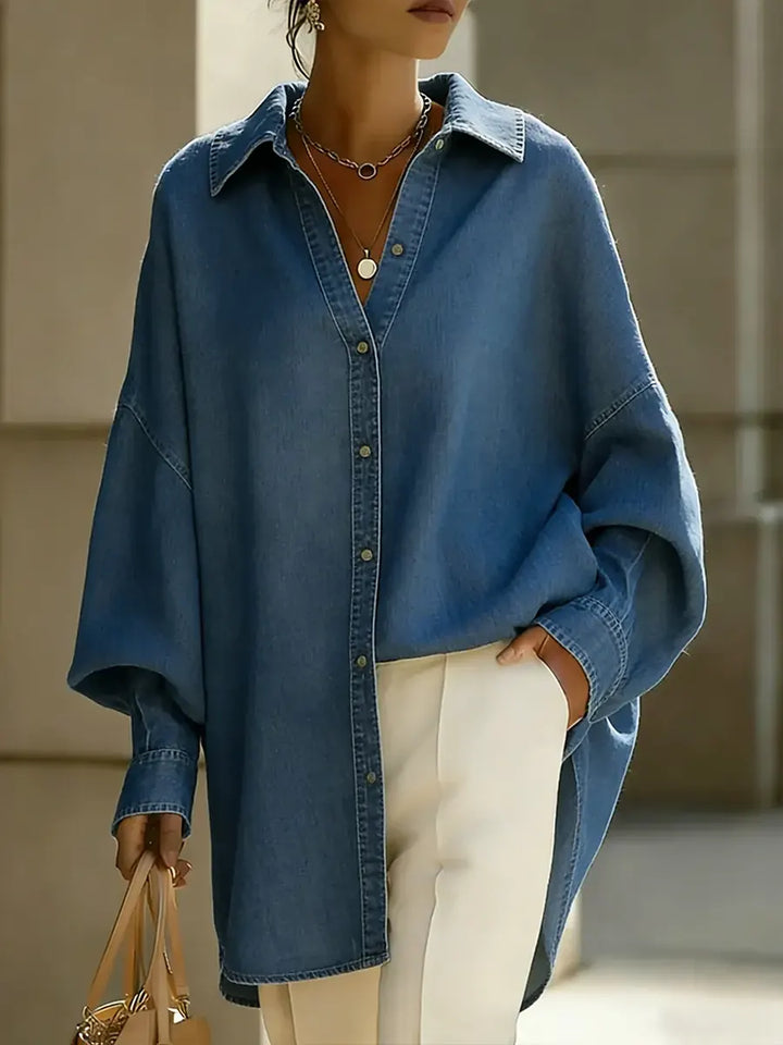 Women's effortless loose fit casual button-front shirt for everyday wear, long sleeve top with relaxed style.