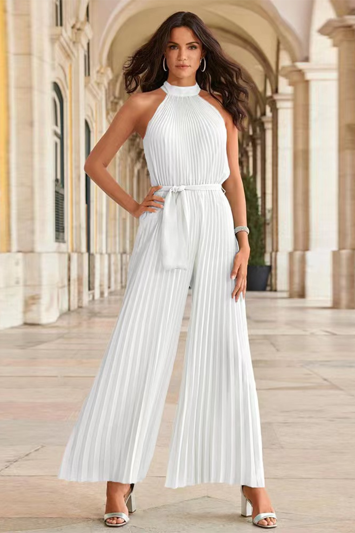Effortless women's pleated jumpsuit featuring elegant pleats, perfect for comfortable and chic attire.