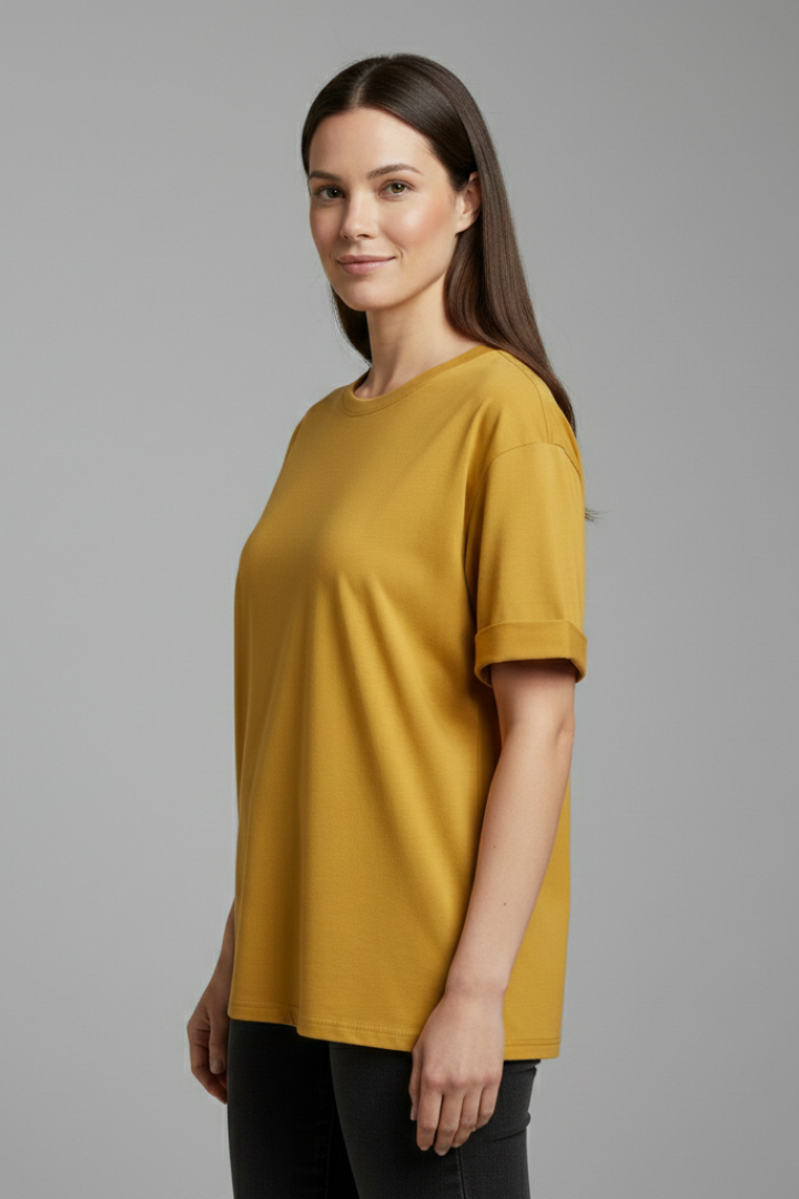 Rolled sleeve women's t-shirt, a comfortable round neck short sleeve top for versatile casual and everyday wear.