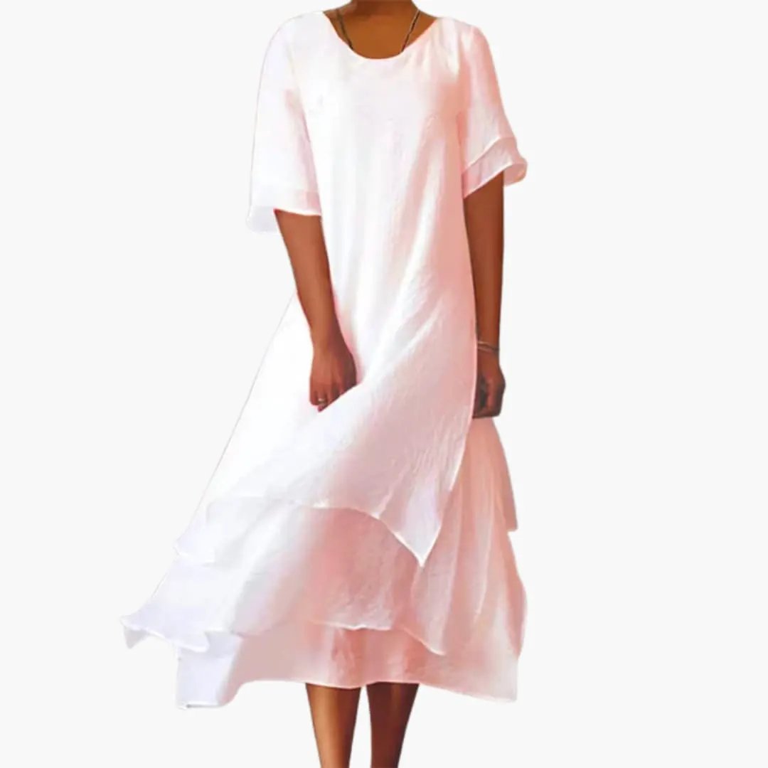 Elegant women's sleeveless round neck midi dress, versatile & fitted. Ideal for summer, offering a chic, minimalist look.