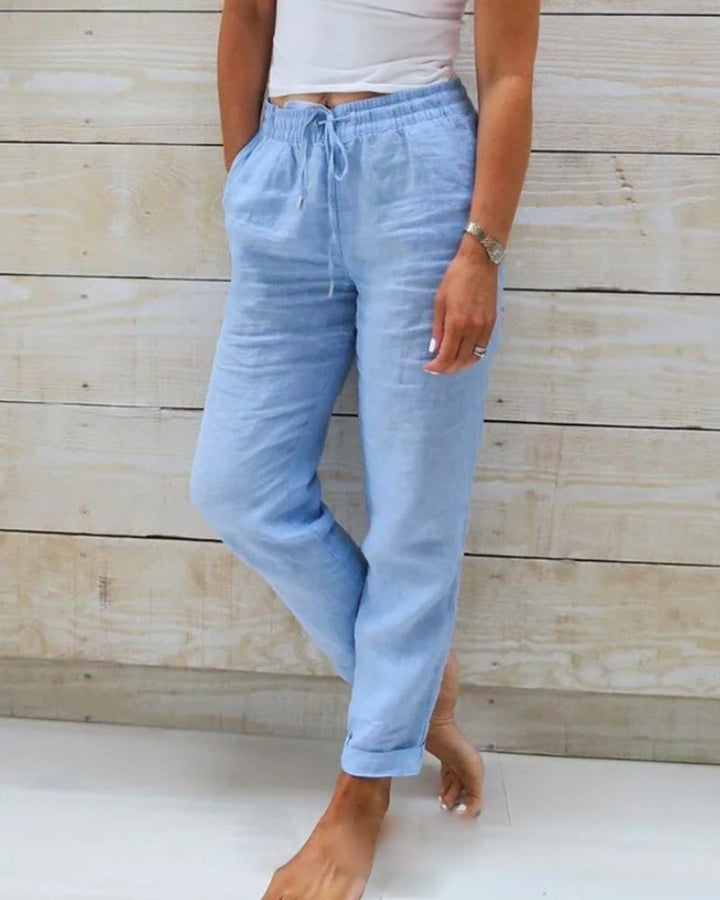 Women's effortless straight leg drawstring pants. Comfortable, relaxed fit for casual wear & summer style.