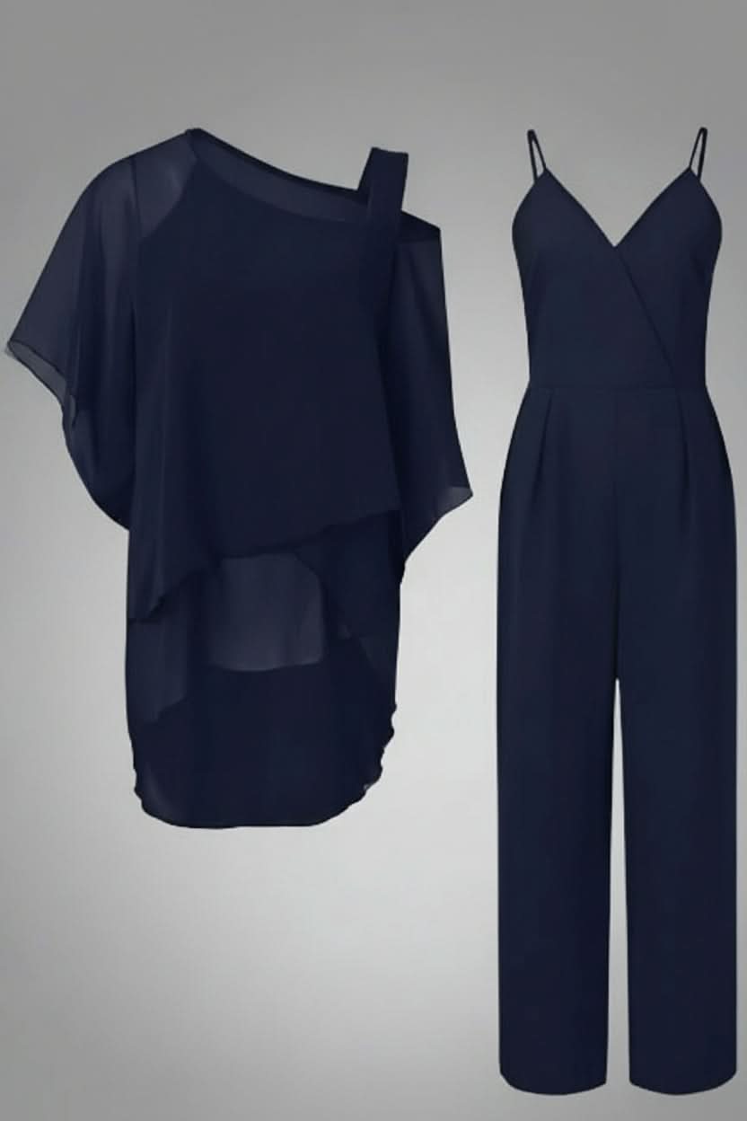 Model wearing a comfortable women's two-piece set, showcasing its relaxed fit and elegant design.
