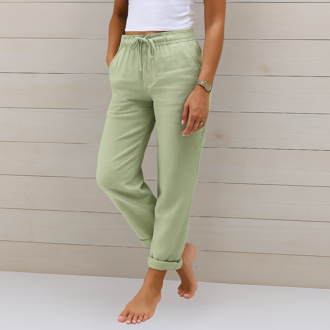 Stylish women's drawstring elastic waist straight leg pants, perfect casual bottoms for women's fashion.