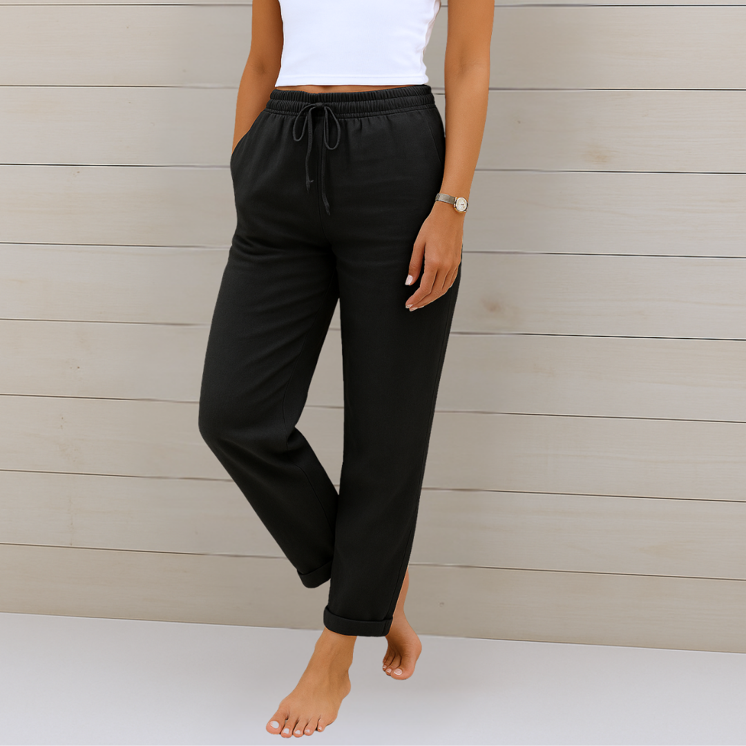 Versatile women's straight leg elastic waist pants, ideal for comfortable casual fashion and everyday style.