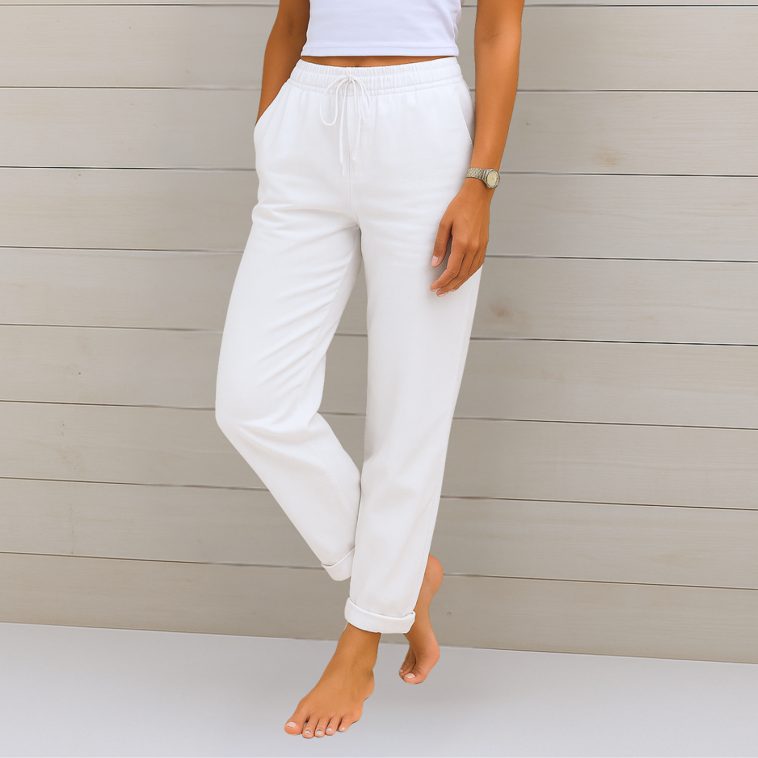 Casual women's straight leg pants with a comfy elastic waist, perfect bottoms for versatile everyday fashion.