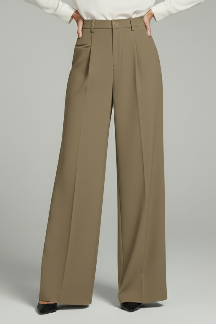 Women's versatile pleated wide-leg trousers, perfect for both casual outings and office appropriate.