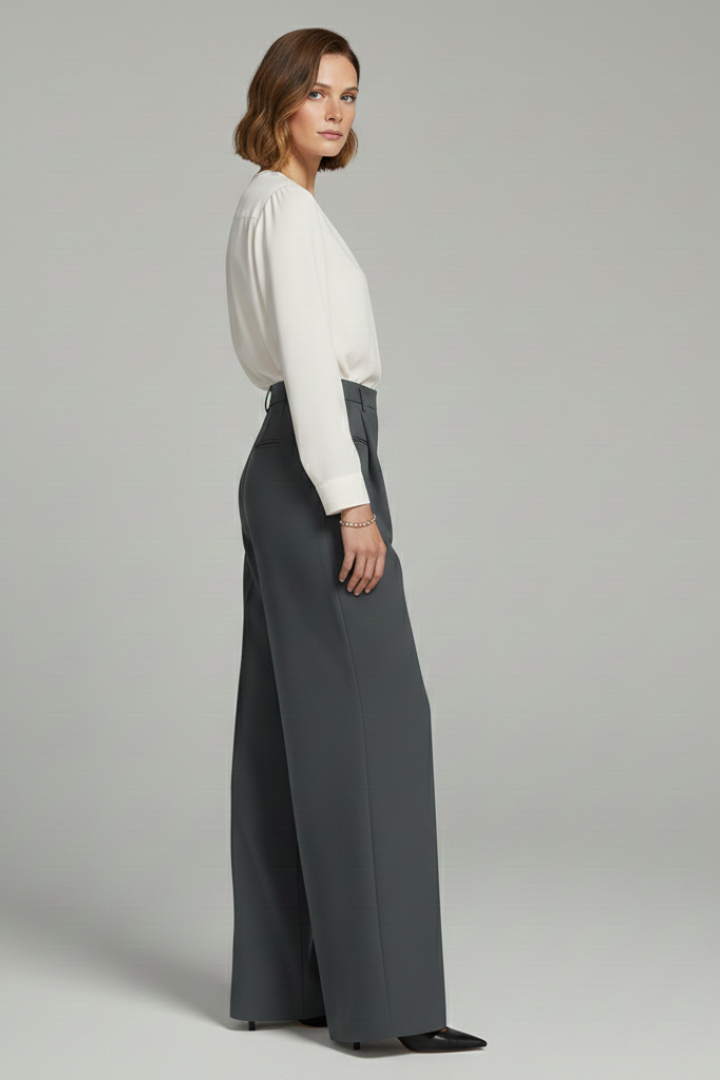 Fashionable women's palazzo pants with crisp pleats and practical pockets, versatile for day to night.