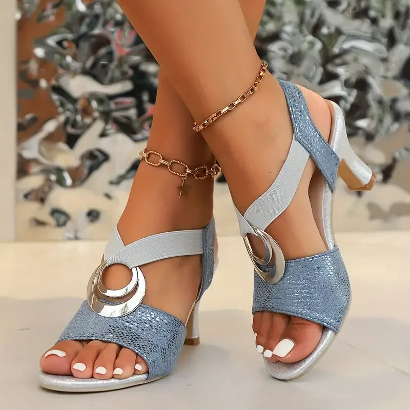 Fashionable women's strappy open toe block heels, perfect for elevating any dress or casual outfit.