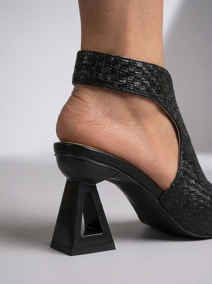Comfortable women's braided block heel slingback sandals. Essential summer fashion shoes.