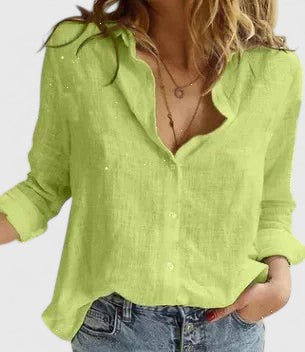 Women's long sleeve elegant blouse, button-down relaxed fit shirt for office wear and casual chic.