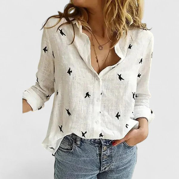 Everyday fashion women's button-down, sophisticated relaxed fit cotton linen shirt, long sleeve top.